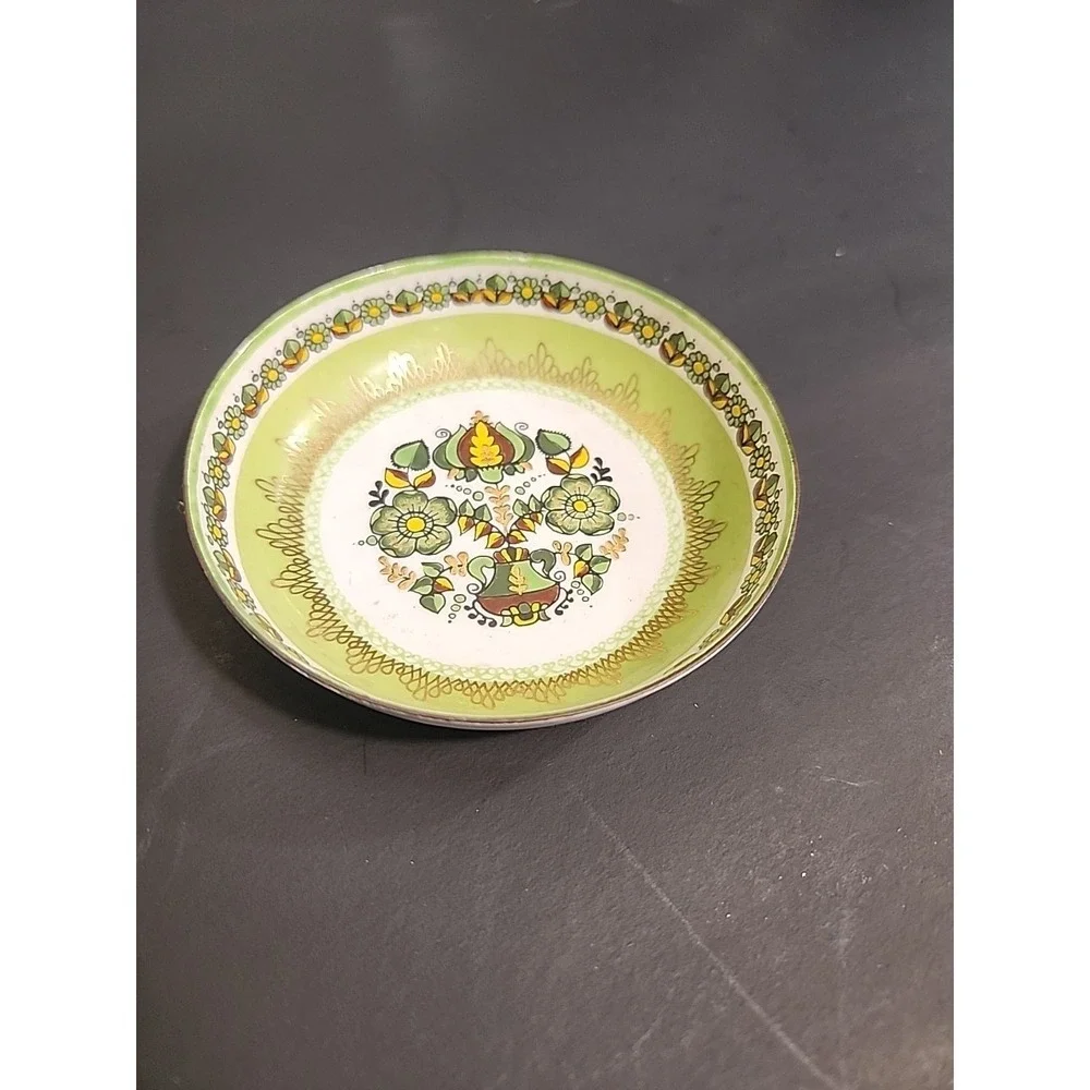 Steinbock-Email‎ Austria Handmade Green Gold Enamel Flowers Small bowl